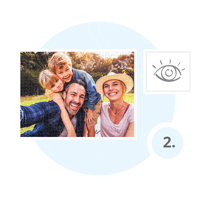 Escolhe o número de peças do puzzle e o layout, com uma ou várias imagens e, se quiseres, também com textos personalizados